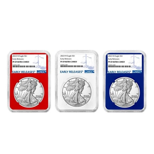 3pc Set - 2023-W $1 1-oz Proof American Silver Eagle NGC PF69UC ER Blue Label