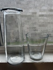 Lot Of 2 Heavy Clear Glass Vases Different Sizes. Wide Rim Tall.Wide Mouth Short