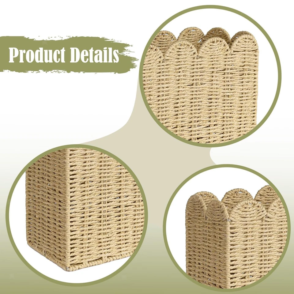 Woven Basket Clothes Hamper Sundries Basket for Magazines Newspaper Bathroom - Image 2 of 4