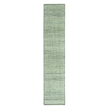 2'7"x12' Green Wool Oxidized Grass Design Hand Knotted Runner Rug 77080