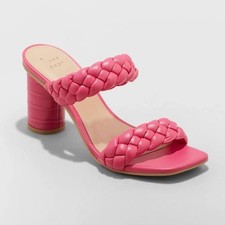 A New Day Women's 3.5" Chunky Block High Heel Slip On Sandals Pink Braided