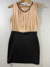Forever 21 Dress Womens Large Black Nude Colorblock Pleated Bow Sheath Mini