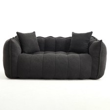 Two-Person Cozy Black Chenille Bean Bag Chair w/ Foam Core