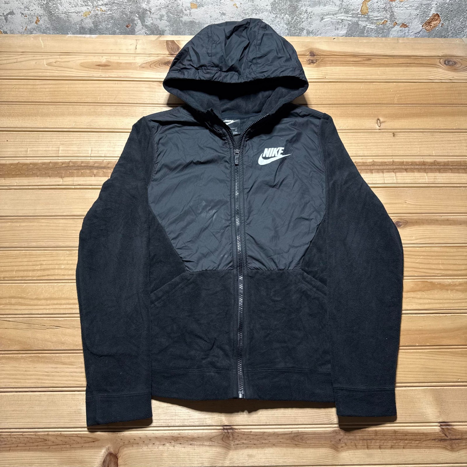 Nike Sportswear Full Zip Nylon Panel Athletic Fleece Hooded Jacket Youth - XL