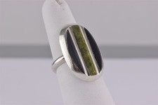 Sterling Silver Wedged Green Nephrite Black Onyx Statement Band Ring 925 Sz: 6