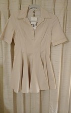 Zara Fit N Flare Short Sleeve Collared Ivory Mini Dress Med NWT
