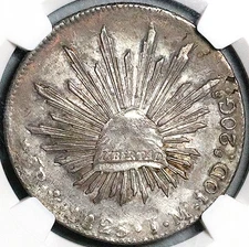 1825-Mo NGC AU Mexico 8 Reales Cap Rays Scarce Silver Dollar Coin (25110501C)