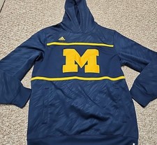 Adidas Michigan Wolverines Hoodie Men L Big Block M Blue AOP Climalite