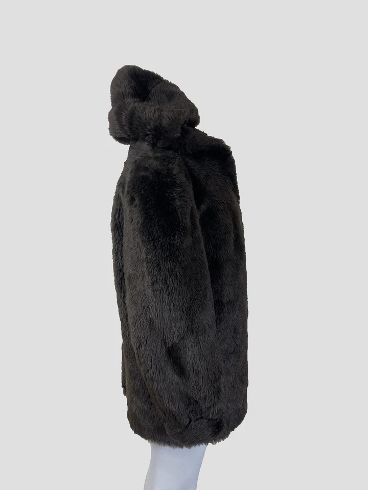 Vintage Faux Fur Coat Jacket Brown Hooded UK14-16 Evening Party Wear Winter - Image 4 of 4