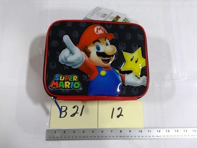 Super Mario Bros Kids Padded Tote Bag Mario Star Zip Case Red Black New