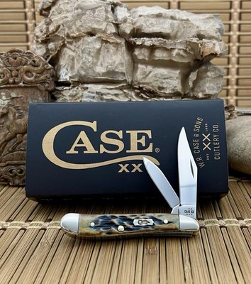 Case XX USA Pocket Worn Hand Fired Mediterranean Blue Bone Peanut Pocket Knife