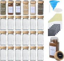 24 Pack 4 OZ Glass Spice Jars with Bamboo Lids Empty Bottles with Labels, Funnel