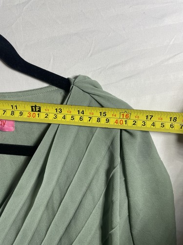 Kleid Tag grün Plissee Chiffon A-Linie Kleid V-Ausschnitt ausgestellt 3/4 Arm lang M - Bild 4 von 7