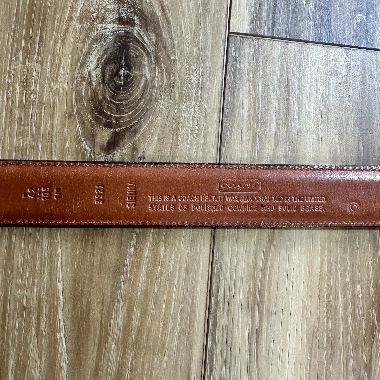 Coach Siena Cintura Abito Pelle di Vacchetta Marrone Lucido Fibbia Ottone 42"