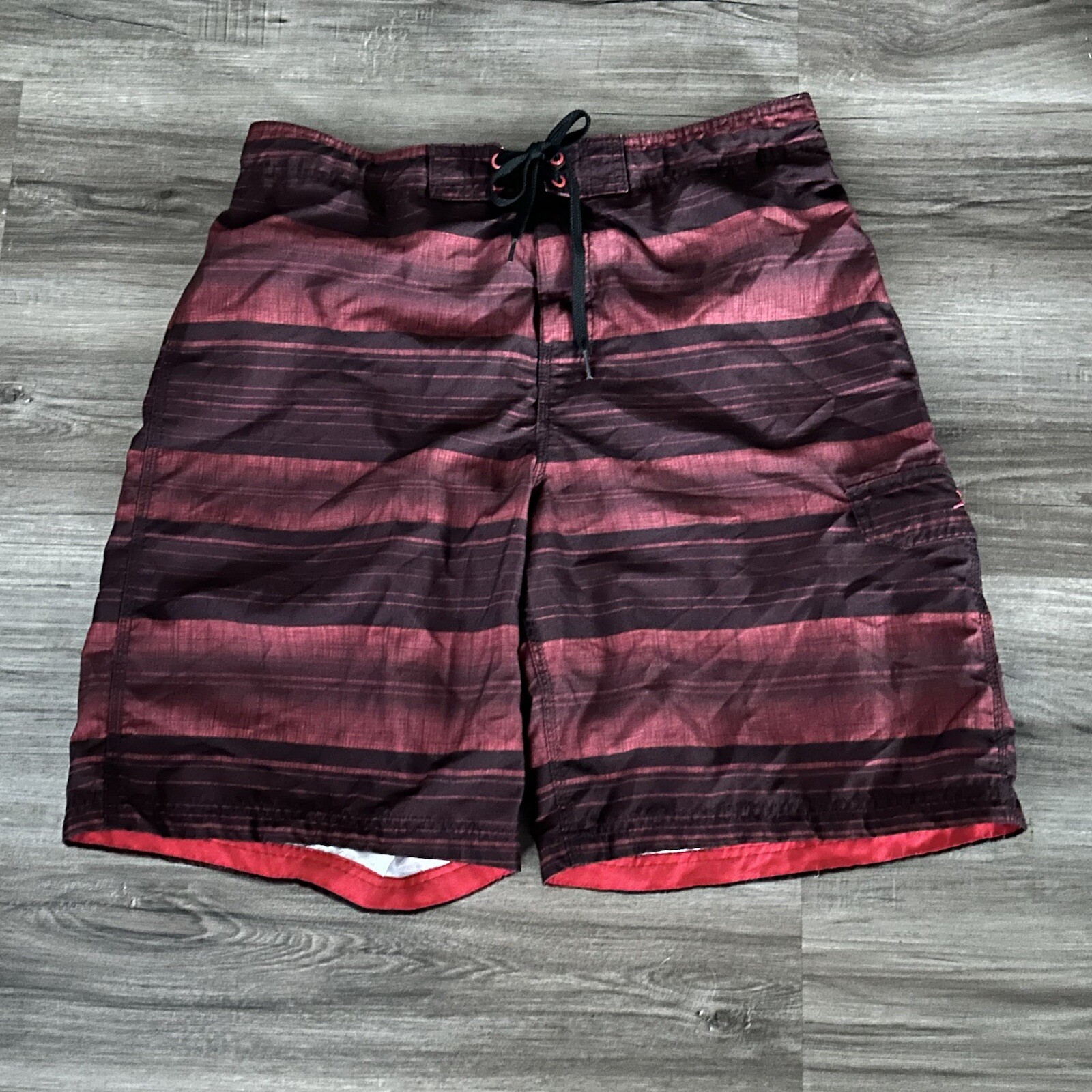 Speedo Burgundy Stripe Swim Trunks Men Size XL
