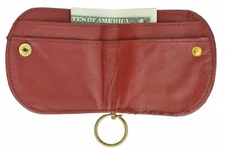 Red Womens Genuine Leather Ladies Coin Change Purse Money Holder With Key Ring