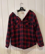 BOSTON TRADERS WOMENS HOODED RED PLAID FLEECE LINED FLANNEL JACKET   Sz M