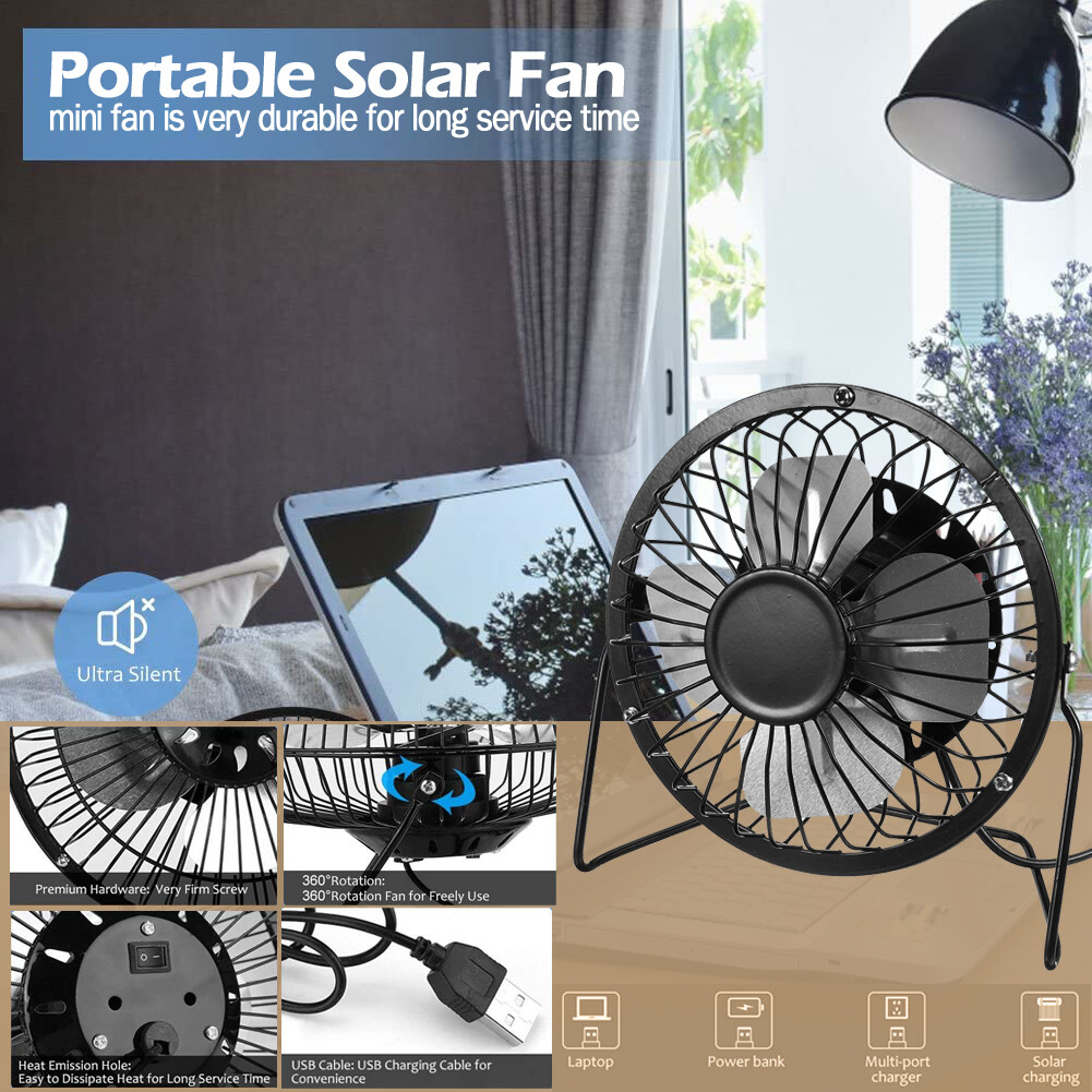 Solar Powered Fan Portable Mini Ventilator Greenhouse Pet Dog