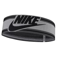 NIKE Logo Striped Headband One Size Gray Black Training