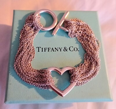 Tiffany co sterling silver 925 bracelet elsa peretti,open heart multi
