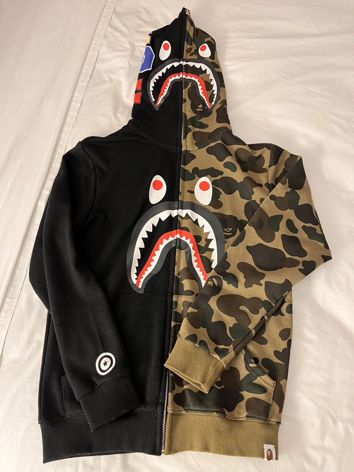 Bape A Bathing Ape 1/2 Came Tiger Shark Head Full Zip Small | eBay