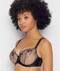 Dita Von Teese BLACK/NUDE Julie's Roses with Sheer Cups Bra, US 34C, UK 34C