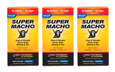 Super Macho Supplement - High Potency B12 &  Zinc 50 Softgels (3 PACK)  Exp 8/27