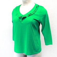 TALBOTS Plus Cotton Green Ruffle V- Neck TOP ...