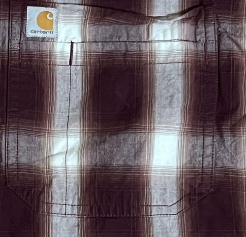 Men’s Carhartt Relaxed Fit Button Down Short Sleeve Shirt Brown & Ivory 2XL - Picture 5 of 10