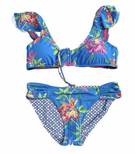 Tommy Bahama Bikini Set Sun Lilies Reversible Bottom Flutter Sleeve Top Womens M - Picture 6 of 13