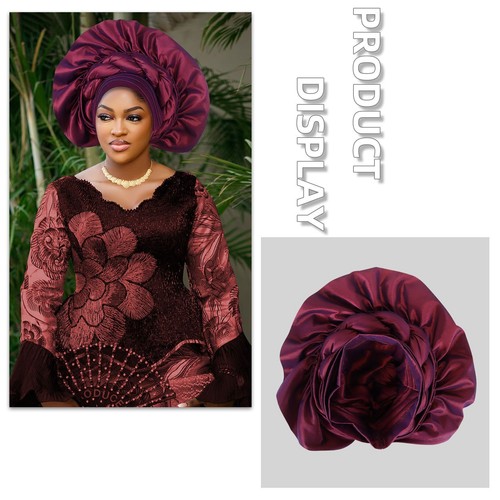African Women Hijab Cap Aso Oke Headtie Auto Gele Nigerian Headwear Turban Hat - Picture 10 of 24