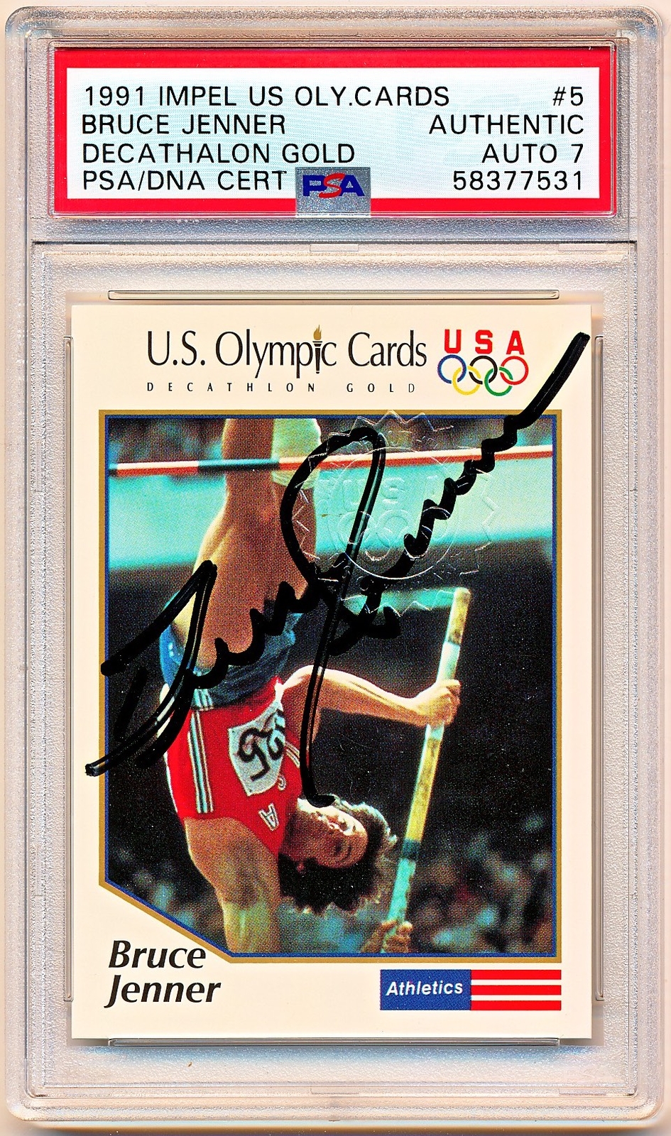 1991 Impel U.S. Olympic Cards Bruce Jenner Decathlon Auto w/Stamp #5 PSA/DNA 7