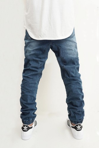NEW MEN'S DK INDIGO DROP CROTCH DENIM JOGGER PANTS S-5XL BIG&TALL - Picture 4 of 4