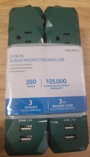 POWER STRIP SURGE PROTECTOR 2 Pack 3 OUTLET 2 USB PORTS 3ft BRAIDED GREEN CORD