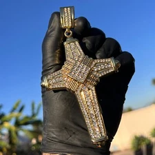 14k Gold Plated Latin Cross Hip Hop Pendant for Necklace Iced Bling Out CZ 5" in