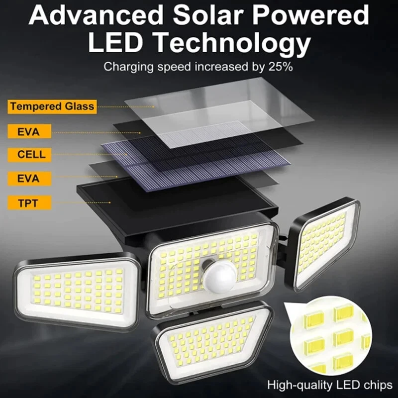 x2 Lampe LED Solaire Extérieur 140 Détecteur de Mouvement Lumière Garage - Photo 4/4