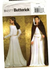 Butterick Sewing Pattern Womens COSTUME DRESS CAPE B4377 Medieval 6-8-10-12 UC