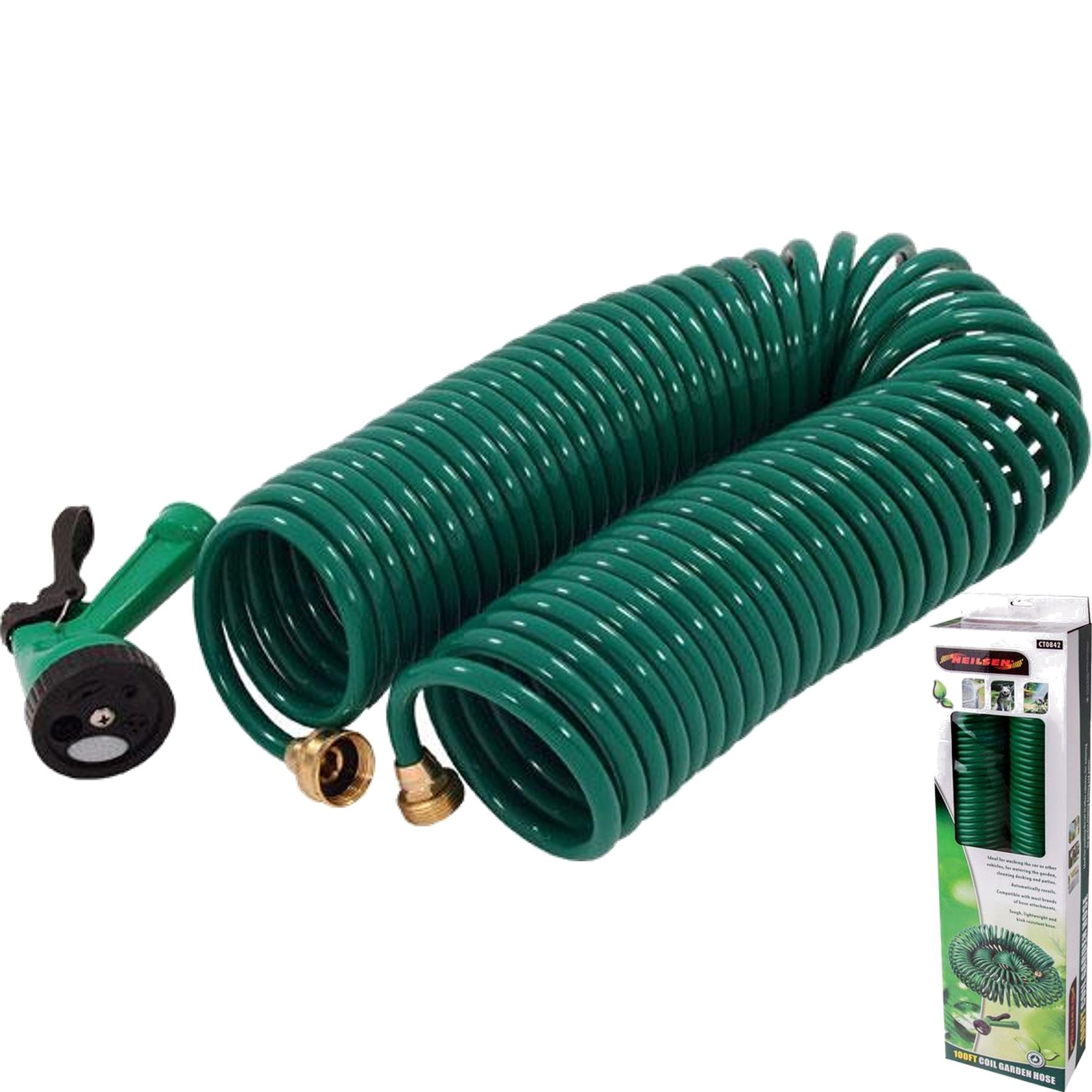 Neilsen 30m Retractable Coil Garden Hose Pipe 100ft Adjustable Water Spray Gun