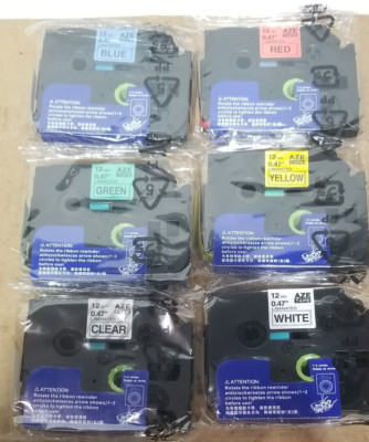 6 PK For Brother P-Touch AZE 12mm .47''  Standard Laminated Tape - 6 Colors