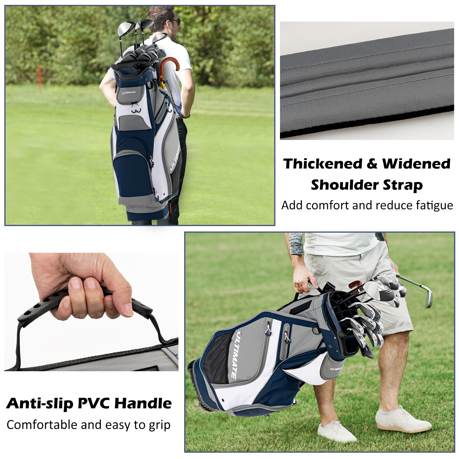 10.5" Golf Cart Bag w/14 Way Full-Length Individual Dividers&7 Zippered Pockets