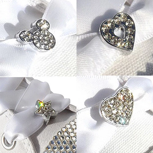 Silver Crystal Shoe Charms Pair White Ribbon Laces 4 Blinged Lo Hi Trainers
