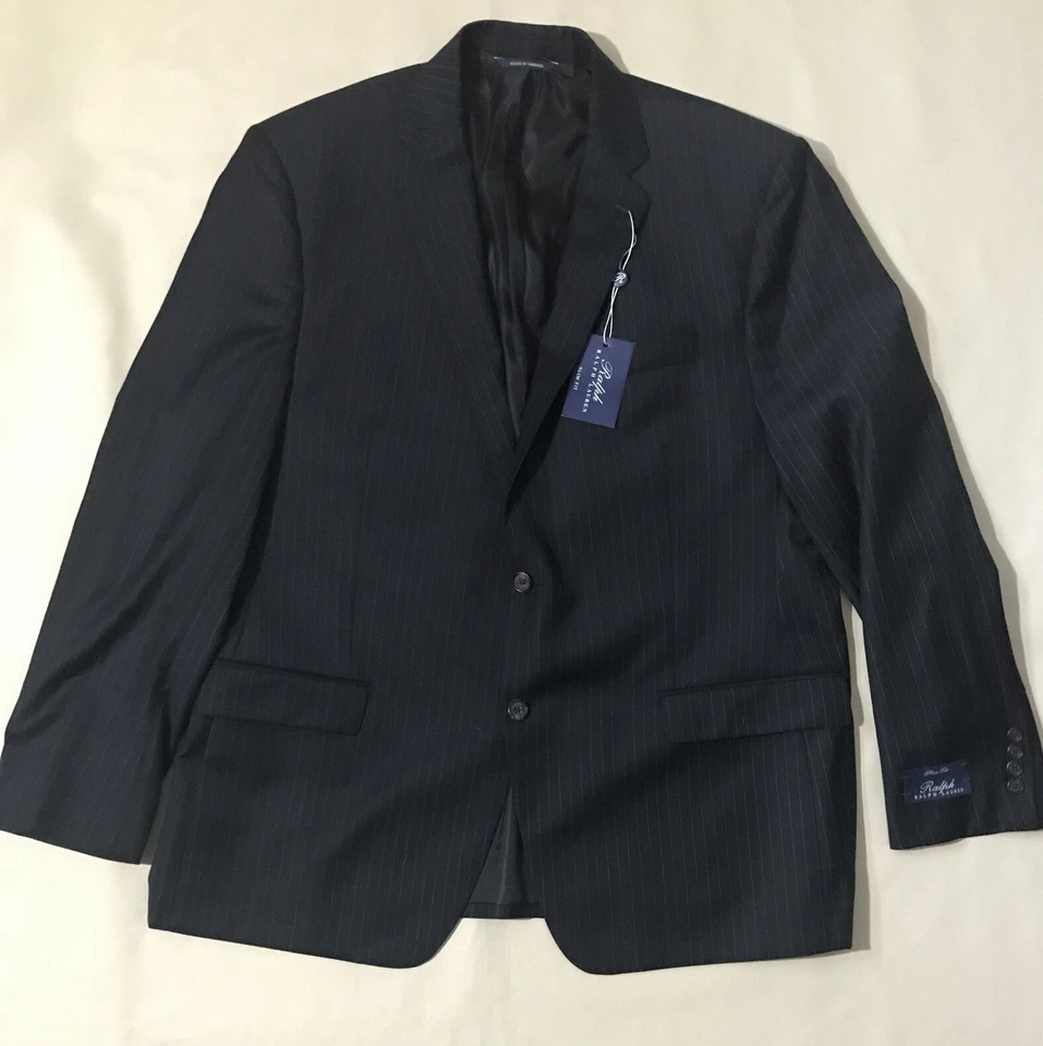 Ralph Ralph Lauren Black Pinstripe 100% Wool Suit Jacket Only Mens 48R NEW $495 - Image 3 of 4