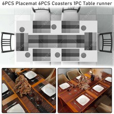 Set of 13 Dining Table Mat Set Anti Slip Table Runner, 6 Placemats & 6 Coasters