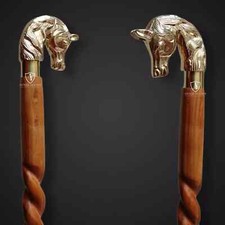 Horse Head Handle Brass Vintage Victorian Wooden Walking Stick Cane Gift For Men