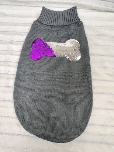 Pet Fashion Dog Sweater L Large Gray Shimmer Bone
