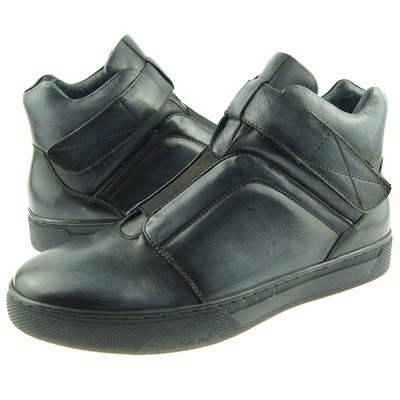 Jump ''Scully'' Slip-On Mid-Top Leather Men's Sneakers, Grey 8-15US