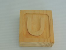 LARGE WOOD LETTER U CARVED INSIDE FOR CRAFTING 3 X 3.5 X 1 1/4 INCH HEAVY