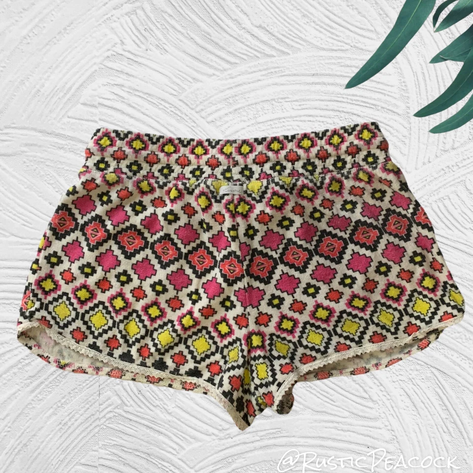 Shorts Anthropologie Kensie Feminino Pequeno Branco Multicolorido Boho Abstrato Puxador - Imagem 2 de 4