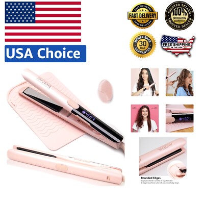 Dual Voltage Professional Titanium Flat Iron & Curler - Anti-Scald, Fast Heating