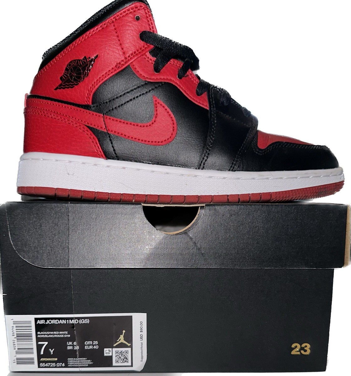 Nike Air Jordan 1 Mid (GS) Size 7Y RED BLACK WHITE | eBay